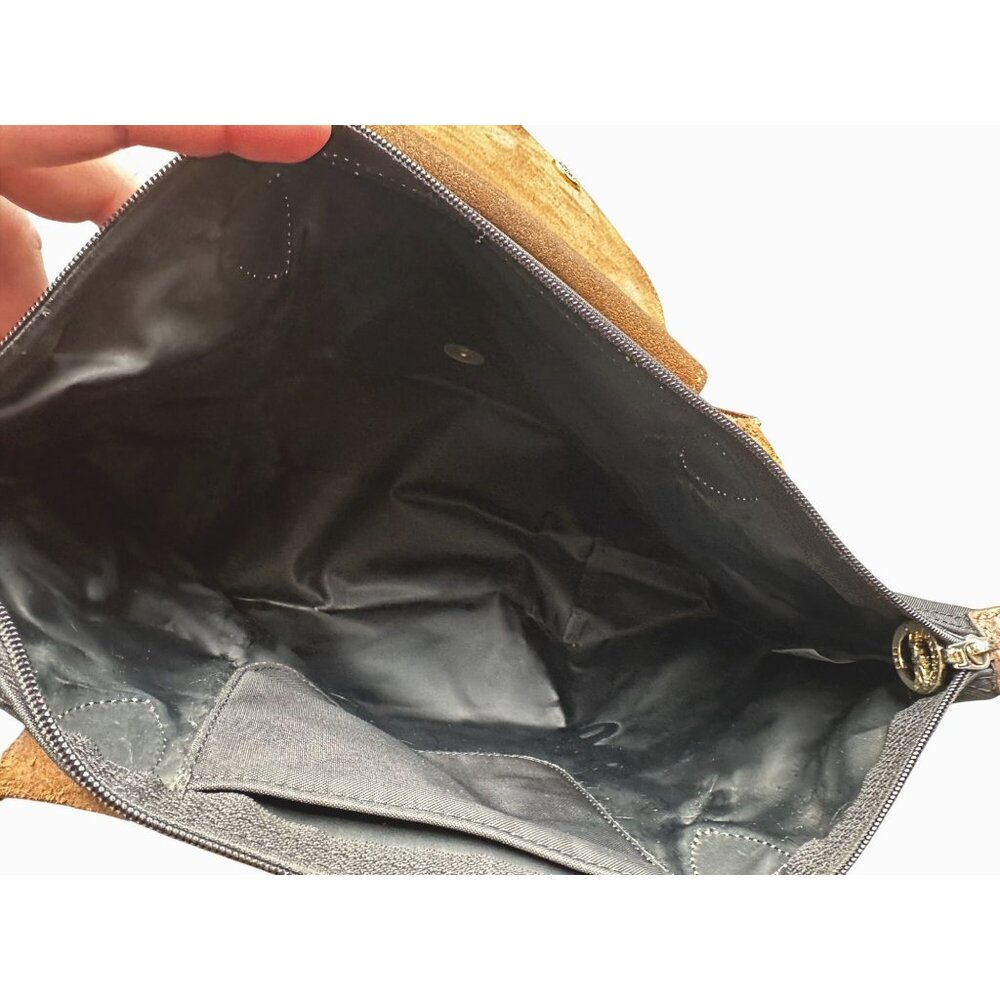 Longchamp Le Pliage Shopping MODÈLE DÉPOSÉ Black w/ Brown Leather Trim Tote Bag - Picture 8 of 11